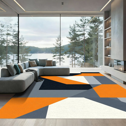 Modern Orange Gray Geometric Blocks Rug