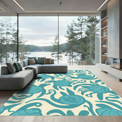 Whimsical Teal Turtle Swirls Rug