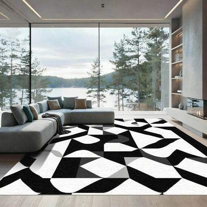 Abstract Black White Geometric Harmony Rug