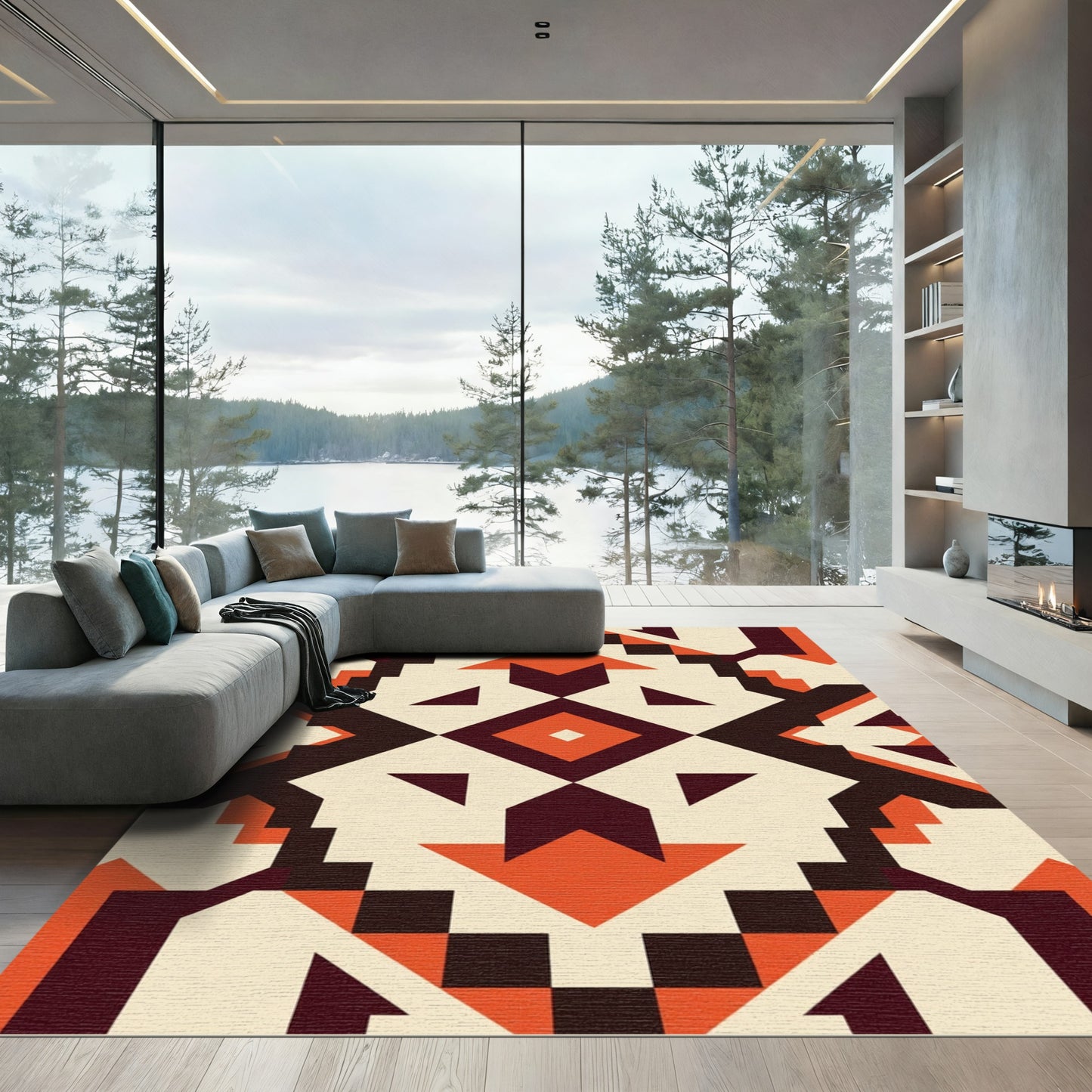 Geometric Crimson Orange Earthy Diamond Rug