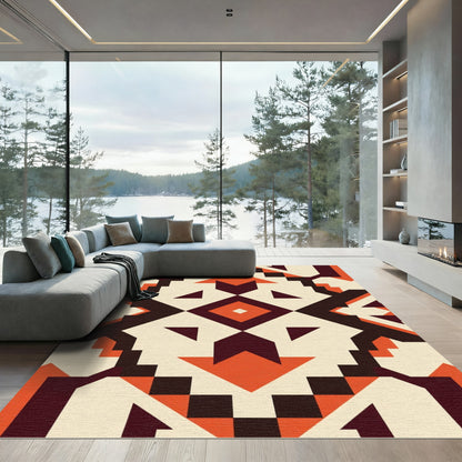 Geometric Crimson Orange Earthy Diamond Rug