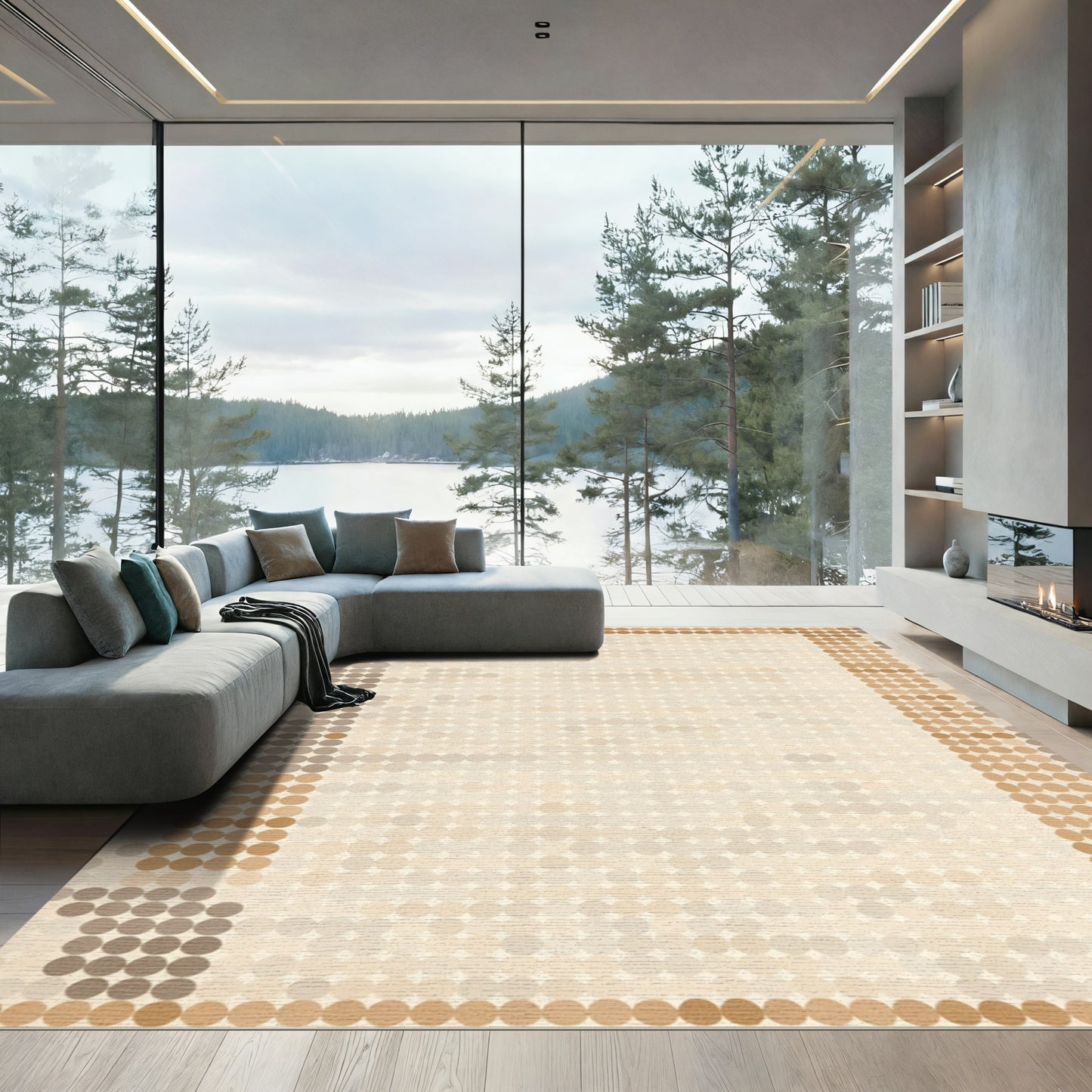 Neutral Tone Gradient Dotted Border Rug