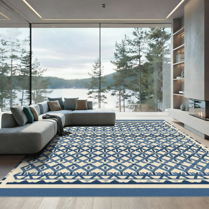 Navajo Blue Diamond Geometric Border Rug