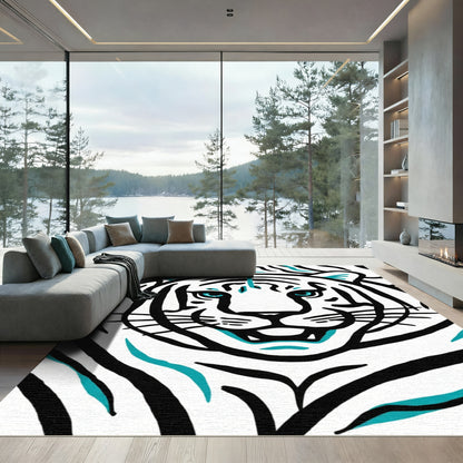 Bold Teal Stripe Tiger Face Rug