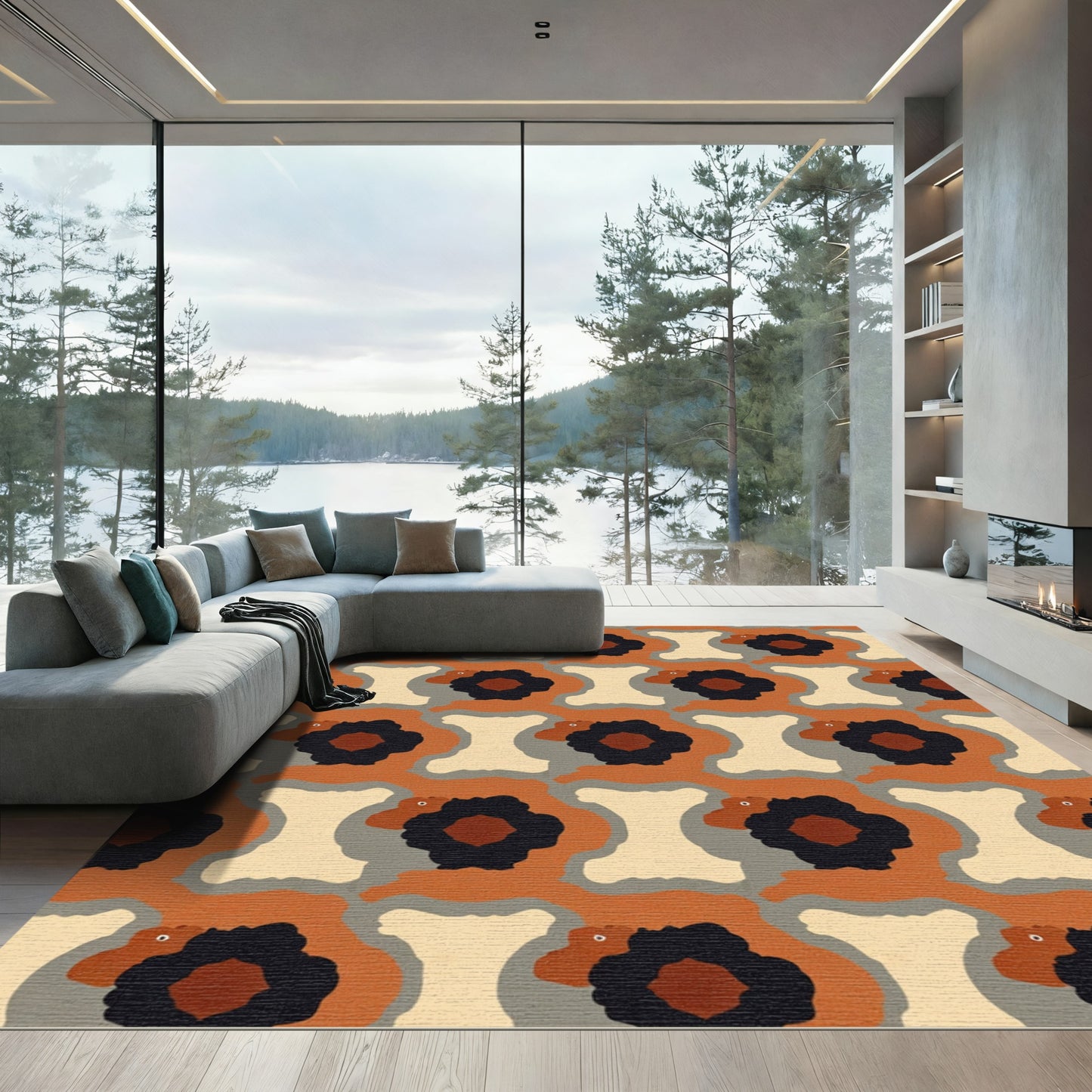 Earthy Orange Abstract Animal Medallion Rug
