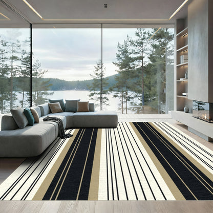 Modern Cream Black Tan Stripe Rug