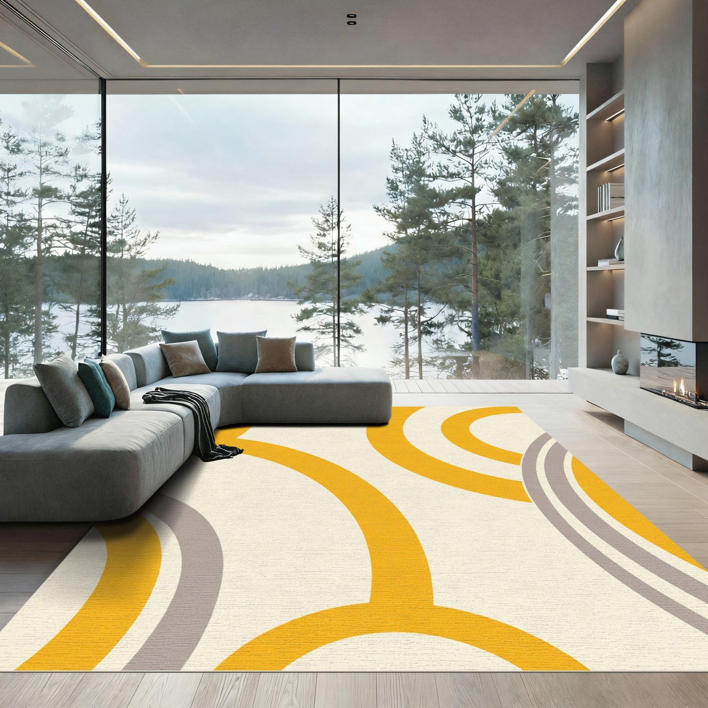 Mid Century Modern Yellow Arch Shapes Rug