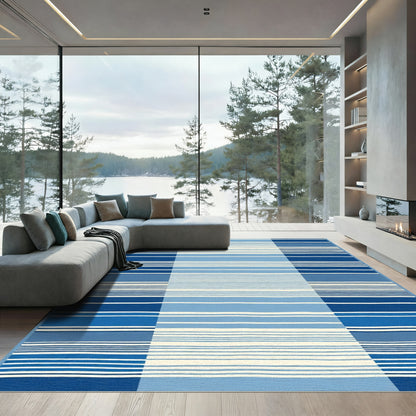 Navy Blue and Sky Blue Stripe Rug