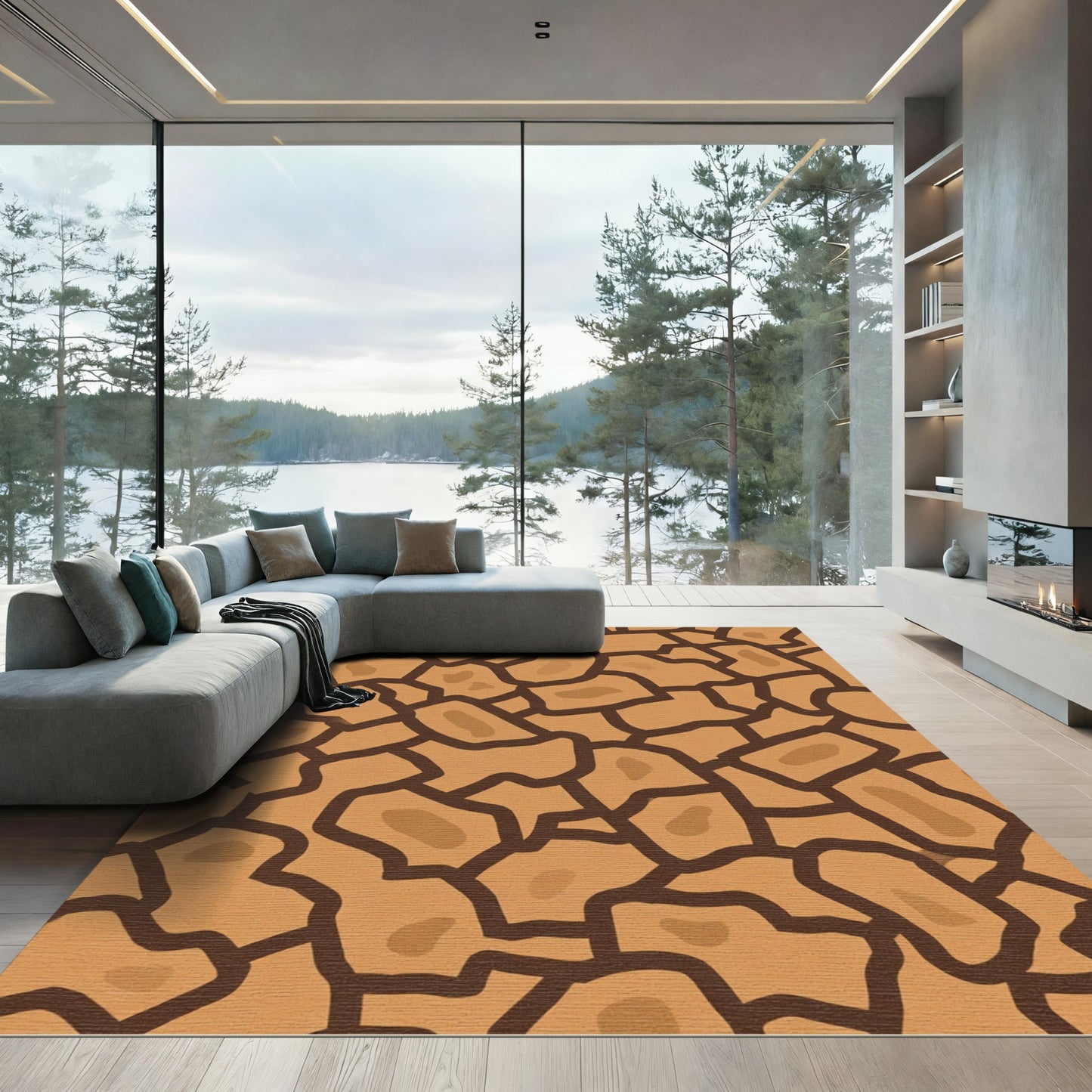 Autumn Cracked Earth Geometric Terracotta Rug