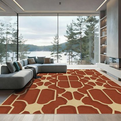 Terracotta Gold Ornate Lattice Rug