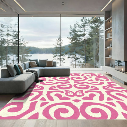 Fuchsia Cream Organic Swirl Abstract Rug