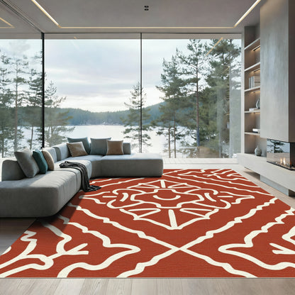 Terracotta Ivory Organic Medallion Rhombus Rug