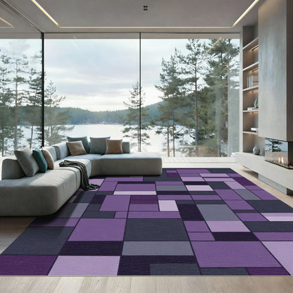 Purple Geometric Mondrian Composition Rug
