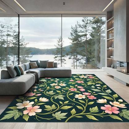 Pink White Flowering Vine Garden Rug