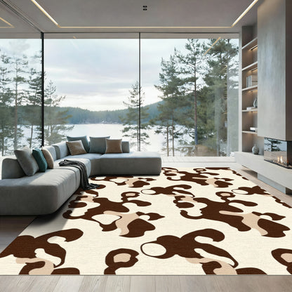 Abstract Brown and Cream Organic Shapes Rug