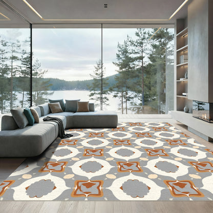 Gray and Tan Geometric Medallion Rug