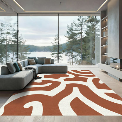 Terracotta White Wavy Abstract Rug