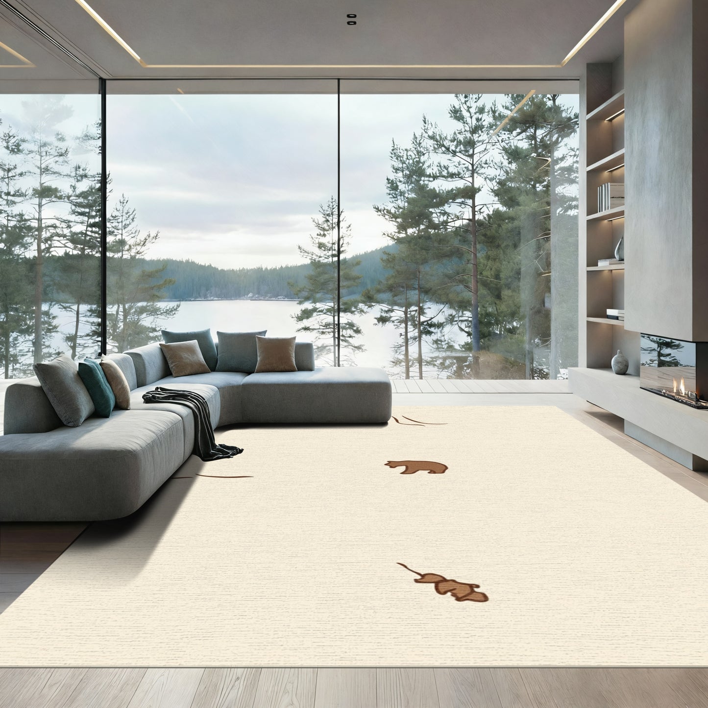 Woodland Bear And Leaf Sprout Theme Rug