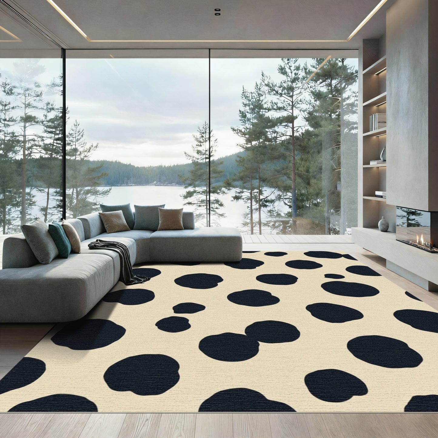 Bold Black Spot Cream Background Rug
