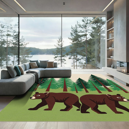 Brown Bears And Forest Landscape Rug