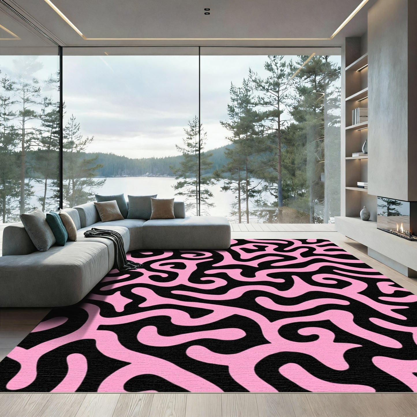 Bold Pink Swirl Abstract Rug