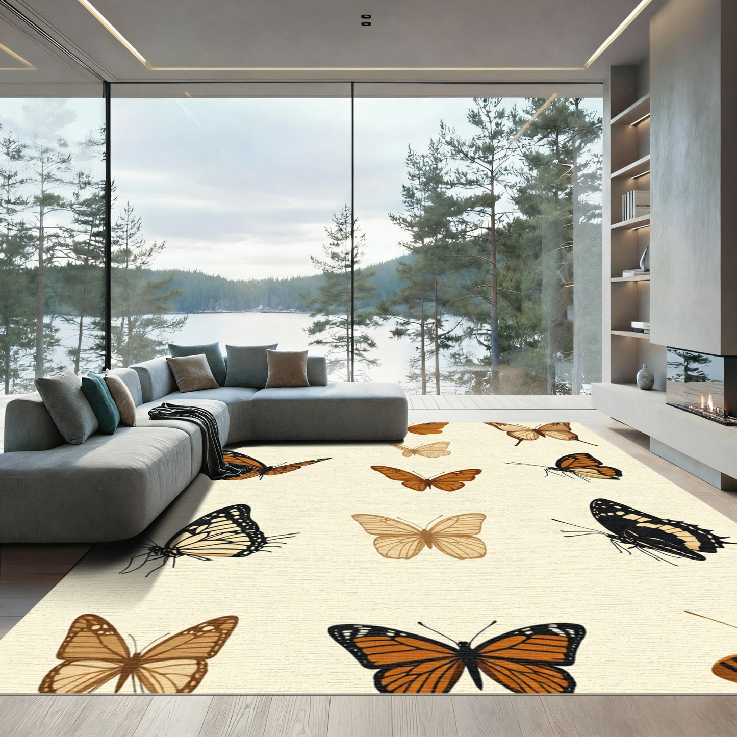 Monarch Golden Brown Butterfly Collection Rug