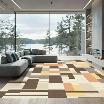 Geometric Blocks With Peach Yellow Accents Rug