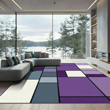Modern Purple Blue Geometric Rectangles Rug