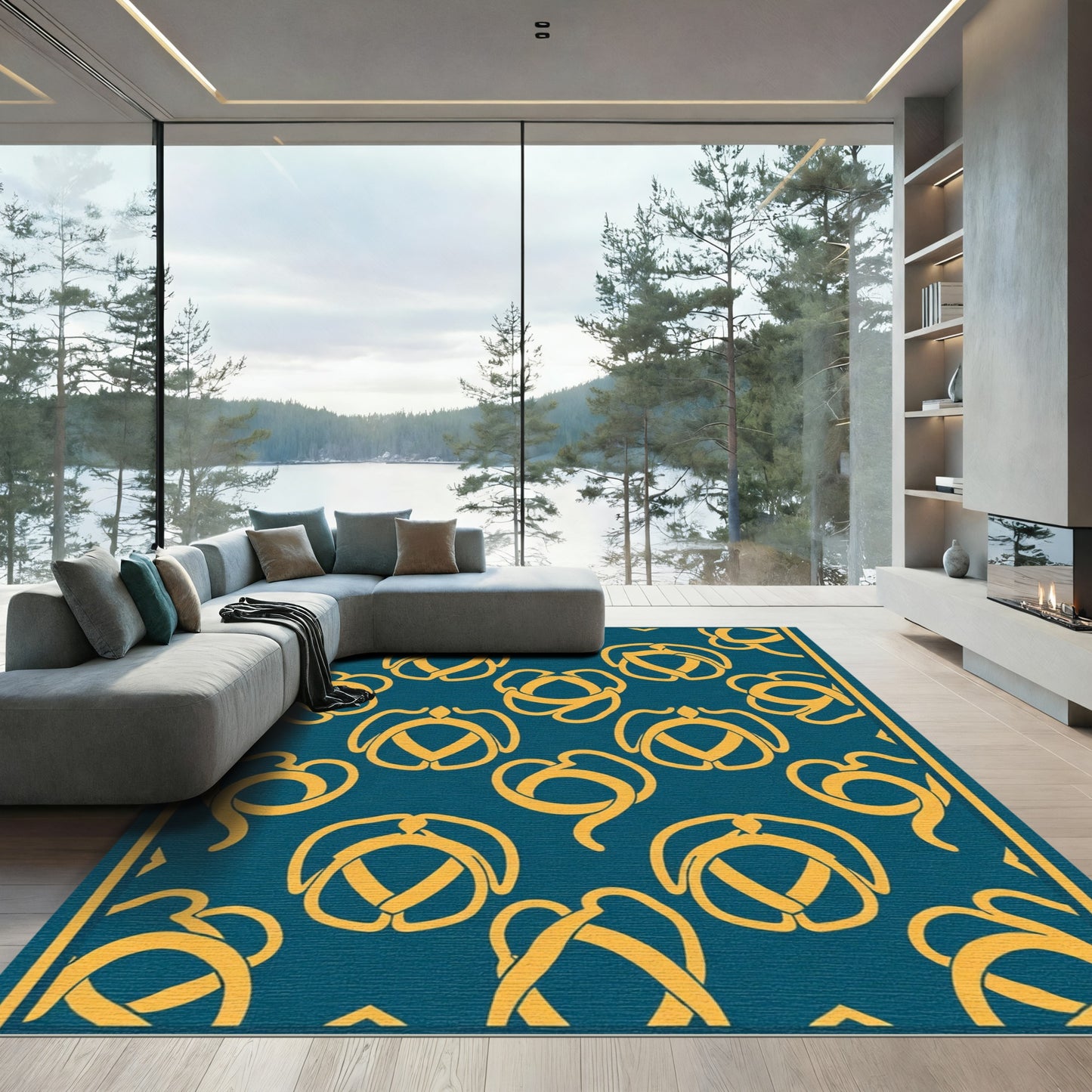 Deep Teal Yellow Celtic Knot Rug