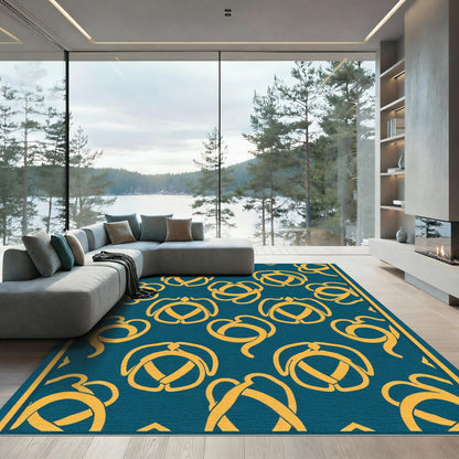 Deep Teal Yellow Celtic Knot Rug