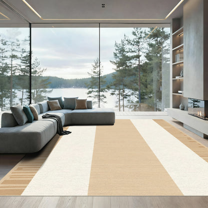 Earthy Beige Wide Stripe Border Rug