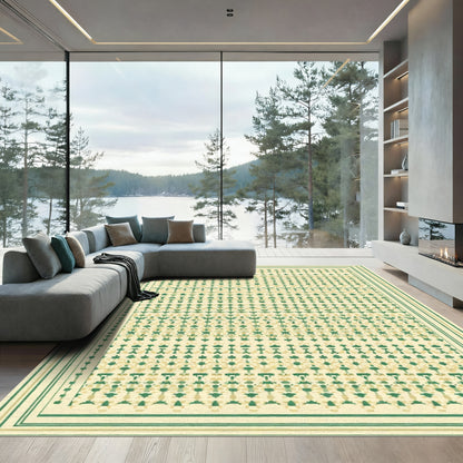 Green Beige Geometric Lattice Rug