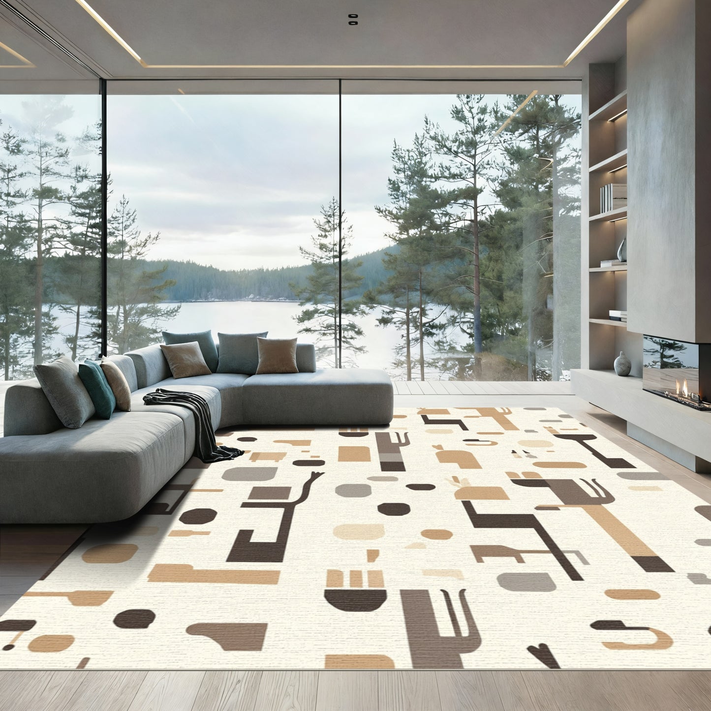 Abstract Earthy Tone Geometric Forms Rug