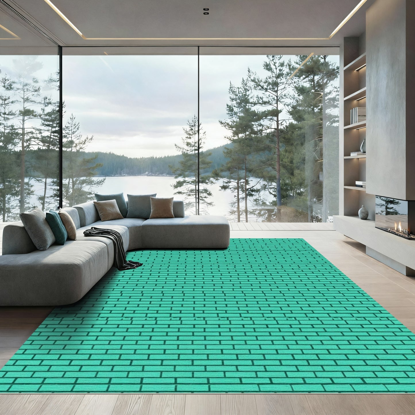 Aqua Brick Texture Repeating Pattern Rug
