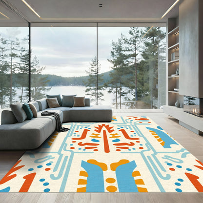 Orange Blue Abstract Geometric Composition Rug