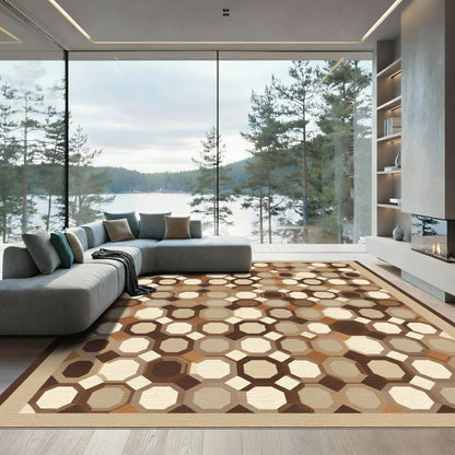 Earthy Brown Geometric Octagon Mosaic Rug
