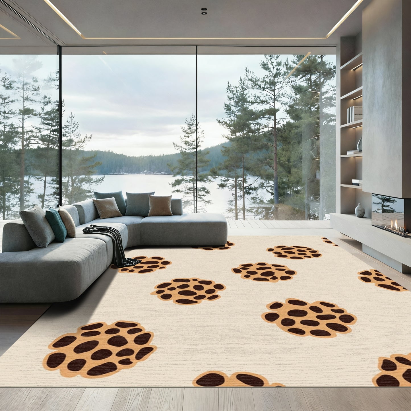 Tan Brown Blob Cluster Rug