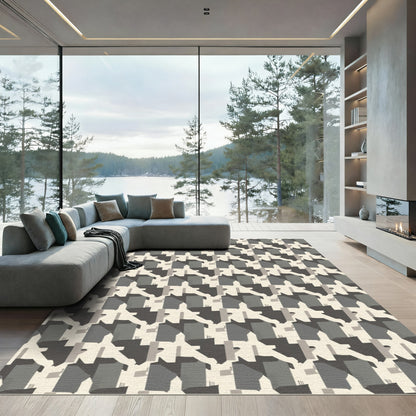 Monochromatic Geometric Houndstooth Overlay Rug