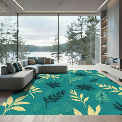 Teal Tropical Leafy Canopy Sprays Rug