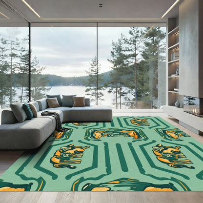 Geometric Orange Animal Art Rug