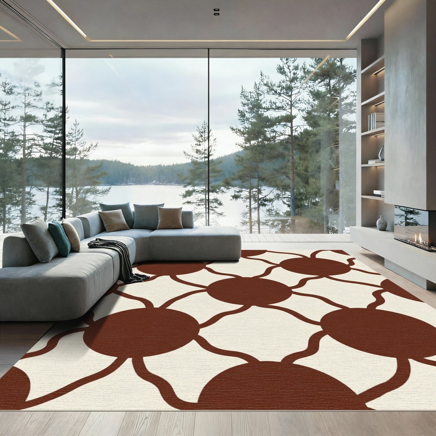Warm Sienna Dot Vine Pattern Rug