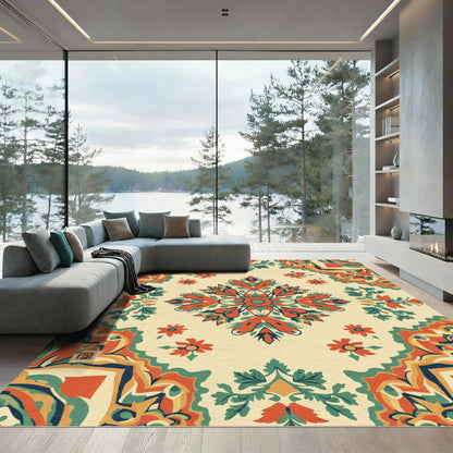 Ornate Orange Floral Medallion Rug
