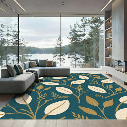 Golden Twigged Leaf Pattern Rug