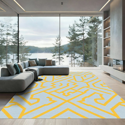 Abstract Yellow Geometric Labyrinth Rug
