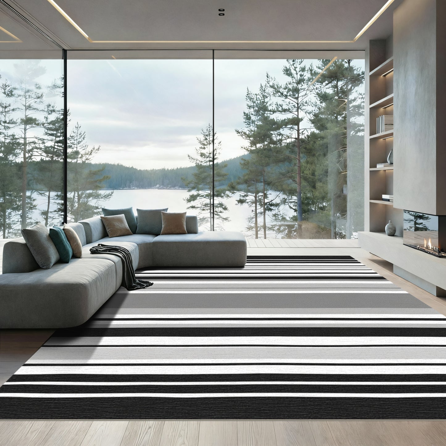 Monochrome Horizontal Stripe Collection Rug