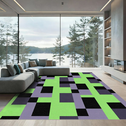 Lime Green Abstract Block Composition Rug