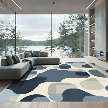 Abstract Navy Blend Organic Shapes Rug