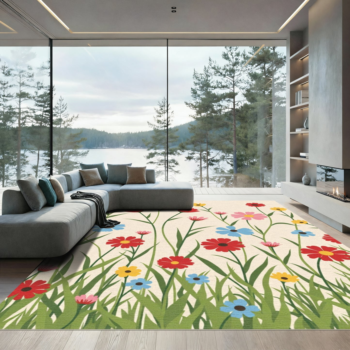 Whimsical Meadow Floral Arrangement Rug