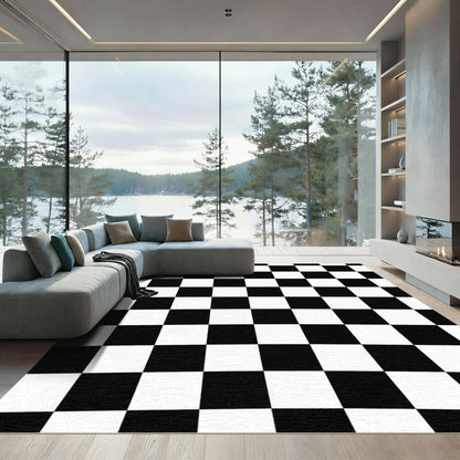 Classic Black White Checkerboard Squares Rug