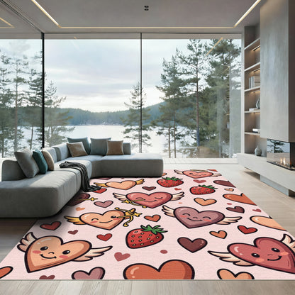 Cute Heart Strawberry Winged Medley Rug